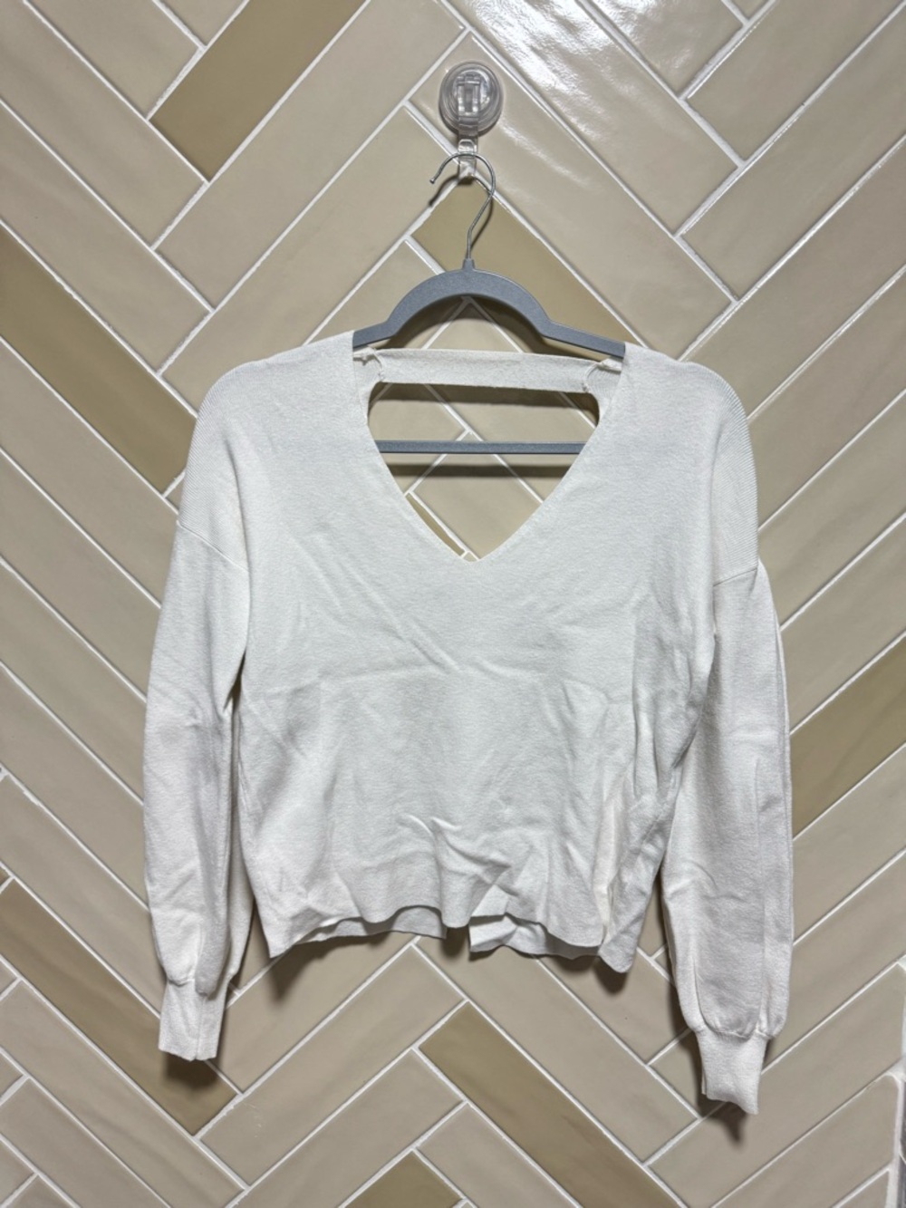 White V-Neck Lightweight Knit Sweater